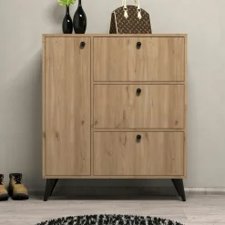 Meuble à chaussures décor bois 4 portes pieds obliques UMEA