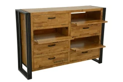 Meuble à chaussures hévéa recyclé naturel et métal noirci 8 tiroirs 132X40X91cm DOCKER