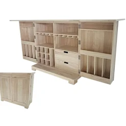 Meuble de bar pliant Hévéa 2 portes, 2 tiroirs 110/220x54x104cm NIAGARA