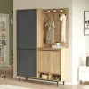 Meuble d'entrée avec rangement - anthracite et effet chêne JENA