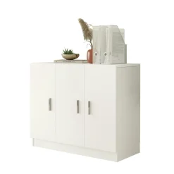 Meuble de rangement bureau blanc 3 portes avec étagères MARFA
