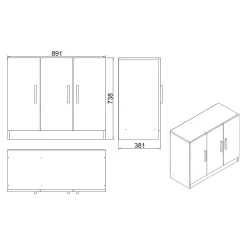 Meuble de rangement bureau blanc 3 portes avec étagères MARFA
