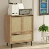 Meuble de rangement bureau 3 portes décor cannage JENA