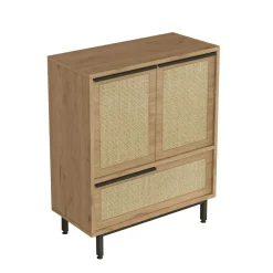 Meuble de rangement bureau 3 portes décor cannage JENA