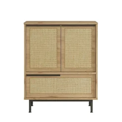 Meuble de rangement bureau 3 portes décor cannage JENA