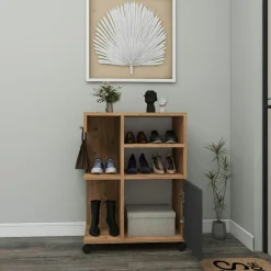 Meuble de rangement sur roulettes effet bois de pin MARFA