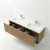 Meuble double vasque suspendu décor bois clair 2 tiroirs SELIA