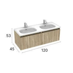 Meuble double vasque suspendu décor bois clair 2 tiroirs SELIA