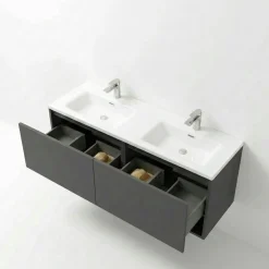 Meuble double vasque suspendu gris foncé 2 tiroirs SELIA