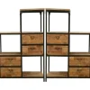 Meuble Escalier Double Faces 4 tiroirs, 4 niches cubes ouvertes en Hévéa recyclé naturel et métal 120x40x128cm LOFT
