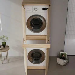 Meuble lave-linge sèche-linge décor chêne 4 portes IVA