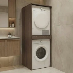 Meuble machine à laver et sèche-linge décor bois foncé NIX