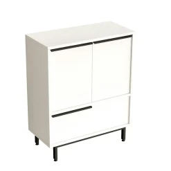 Meuble rangement bureau blanc 3 portes poignées noires JENA