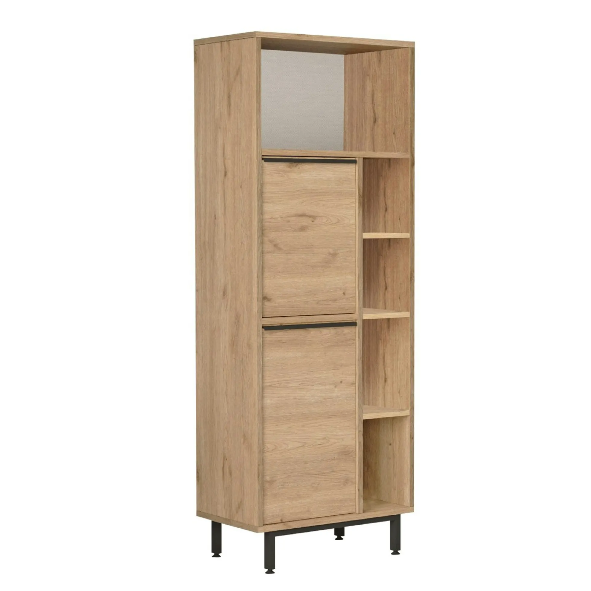 Meuble rangement bureau décor bois 2 portes 4 niches JENA