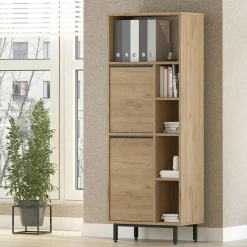 Meuble rangement bureau décor bois 2 portes 4 niches JENA