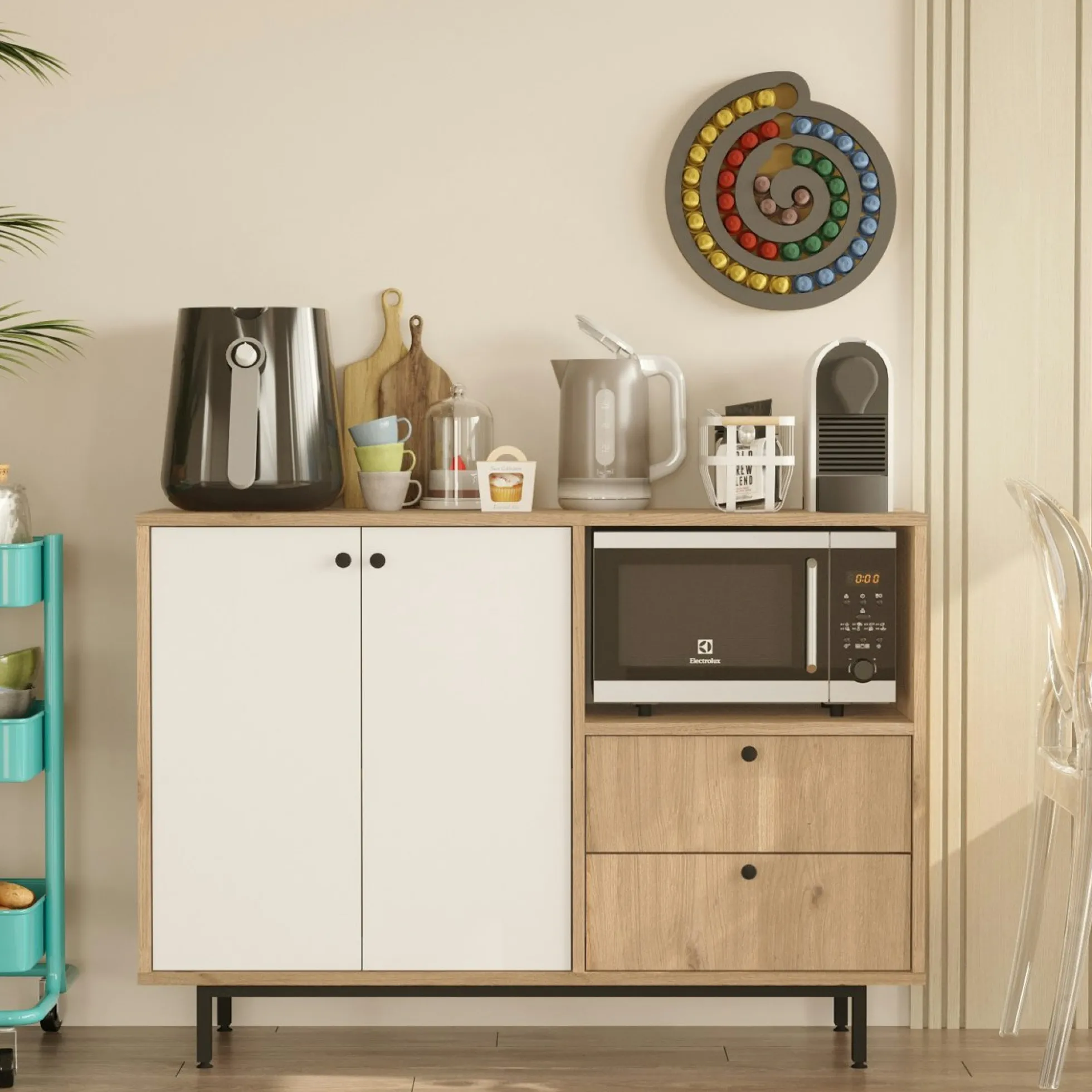 Meuble rangement cuisine 2 portes blanches 2 tiroirs JENA