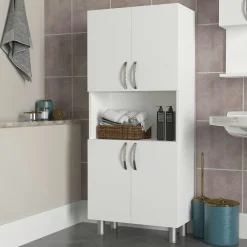 Meuble salle de bains blanc, 4 portes 1 niche JENA