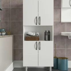 Meuble salle de bains blanc, 4 portes 1 niche JENA