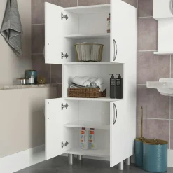 Meuble salle de bains blanc, 4 portes 1 niche JENA