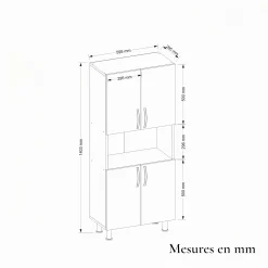 Meuble salle de bains blanc, 4 portes 1 niche JENA