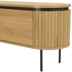 Meuble TV arrondi couleur naturelle 4 portes et pieds métal noir ELTON