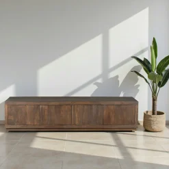 Meuble TV avec rangement bois foncé 200 cm MONTARO