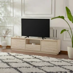 Meuble TV avec rangement - effet travertin MARFA