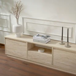 Meuble TV avec rangement - effet travertin MARFA