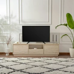 Meuble TV avec rangement - effet travertin MARFA