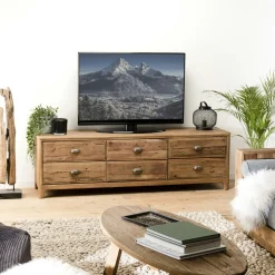 Meuble tv avec rangement en bois de pin recyclé DENVER