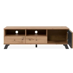 Meuble TV avec rangement 1 porte noire rainurée ALVA