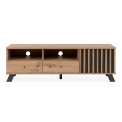 Meuble TV avec rangement 1 porte noire rainurée ALVA