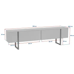 Meuble TV blanc avec rangement - effet laque, pieds dorés JENA