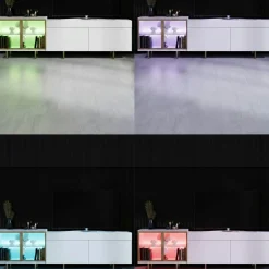 Meuble TV blanc et doré 2 portes 1 niche LED AURA