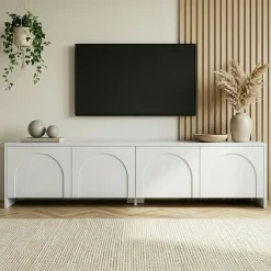 Meuble TV blanc 4 portes motif arches MARFA