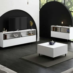 Meuble TV blanc 2 portes 2 niches hautes LED AURA
