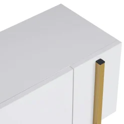 Meuble TV blanc 2 portes pieds métal doré MARFA