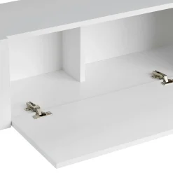 Meuble TV blanc 2 portes pieds métal doré MARFA