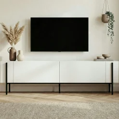 Meuble TV blanc 2 portes pieds métal noir MARFA