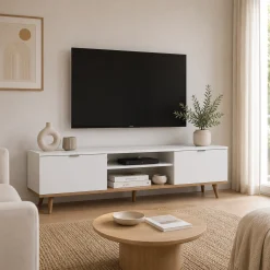 Meuble TV blanc 2 portes style scandinave ALVA