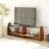 Meuble TV bois brun et verre fumé - 2 niches, vintage ANZIO