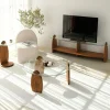 Meuble TV bois brun et verre - 2 niches, vintage ANZIO