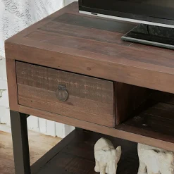 Meuble TV bois brun recyclé double plateau SAMOA