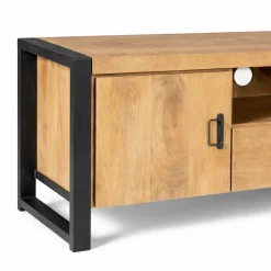 Meuble TV bois clair et métal noir 2 portes MILORA
