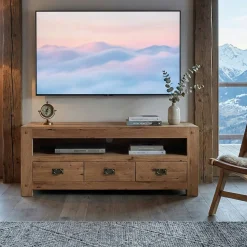 Meuble TV bois de chêne 3 tiroirs FJORD