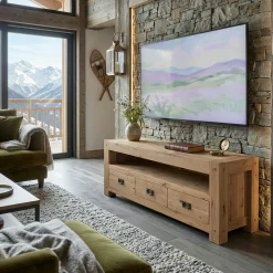 Meuble TV bois de chêne 3 tiroirs FJORD