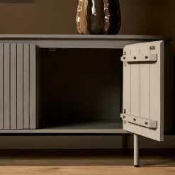 Meuble TV bois gris rainuré ovale 4 portes CALERO