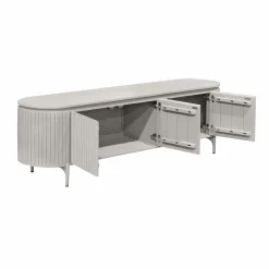 Meuble TV bois gris rainuré ovale 3 portes CALERO