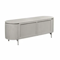 Meuble TV bois gris rainuré ovale 3 portes CALERO