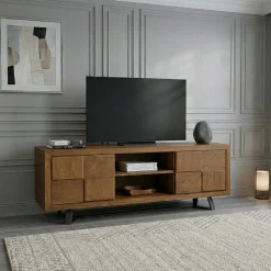 Meuble tv bois motif damier 150 cm OKA